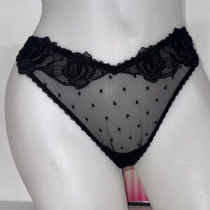 🔥Victoria's Secret Black Sheer Lace Panties thong Sz Small NWT